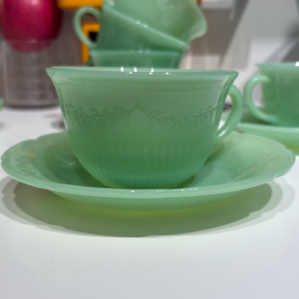 Vintage Fire King Teacup and Saucer - Alice Pattern